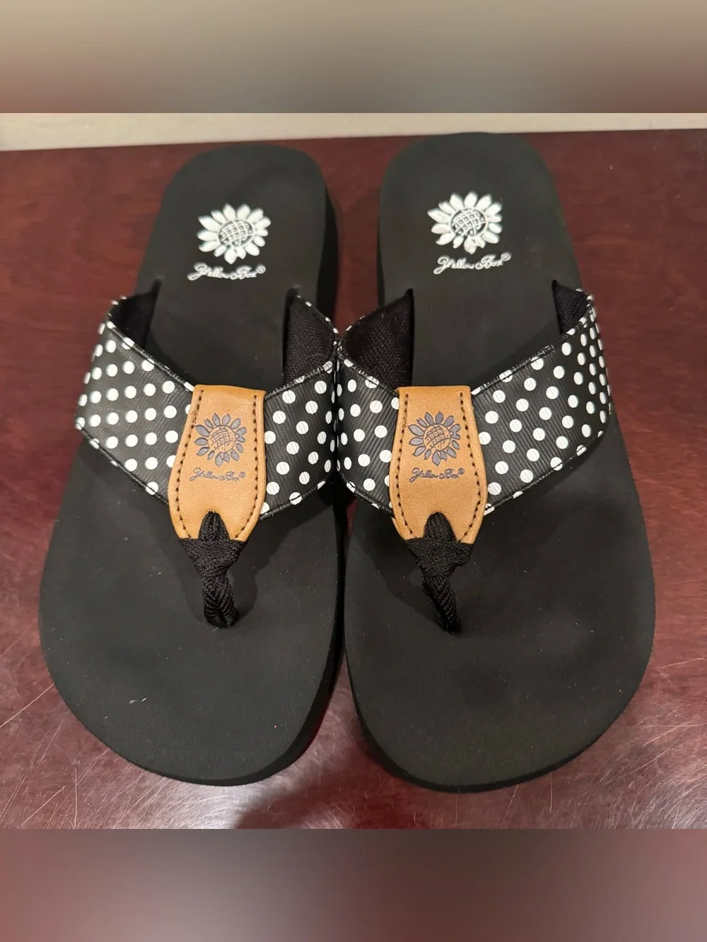 Women’s Black Polka Dot Thong Sandals by Yellow Box - Size 7
